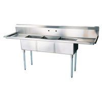 EFI Three Tub Sink - Two Drain Board SI824-3B - 24"x24"x14"