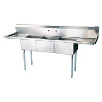TTS-2424-RL24 Thorinox Three Compartment Sink - Two Drain Boards TTS-2424-RL24 - 24"x24"x14"