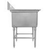 thorinox tss-2424-0 one compartment sink no drain board side view